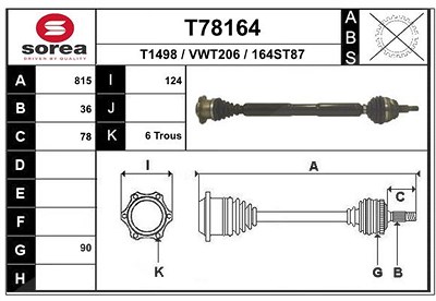 Eai Antriebswelle [Hersteller-Nr. T78164] für Audi, Seat, VW von EAI