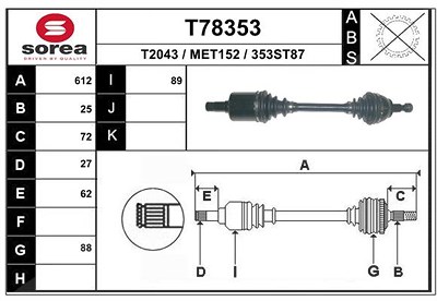 Eai Antriebswelle [Hersteller-Nr. T78353] für Mercedes-Benz von EAI