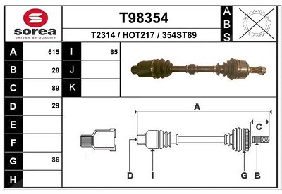 Eai Antriebswelle [Hersteller-Nr. T98354] für Honda von EAI