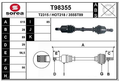 Eai Antriebswelle [Hersteller-Nr. T98355] für Honda von EAI