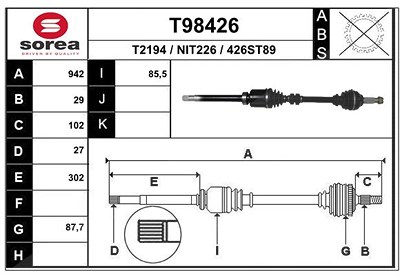 Eai Antriebswelle [Hersteller-Nr. T98426] für Nissan von EAI