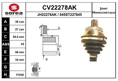 Eai Gelenksatz, Antriebswelle [Hersteller-Nr. CV22278AK] für Audi, Seat, Skoda, VW von EAI