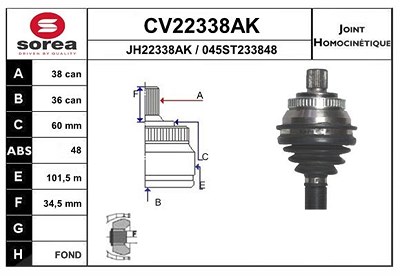 Eai Gelenksatz, Antriebswelle [Hersteller-Nr. CV22338AK] für Ford, Seat, VW von EAI