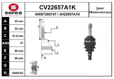 Eai Gelenksatz, Antriebswelle [Hersteller-Nr. CV22657A1K] für Chevrolet, Daewoo von EAI