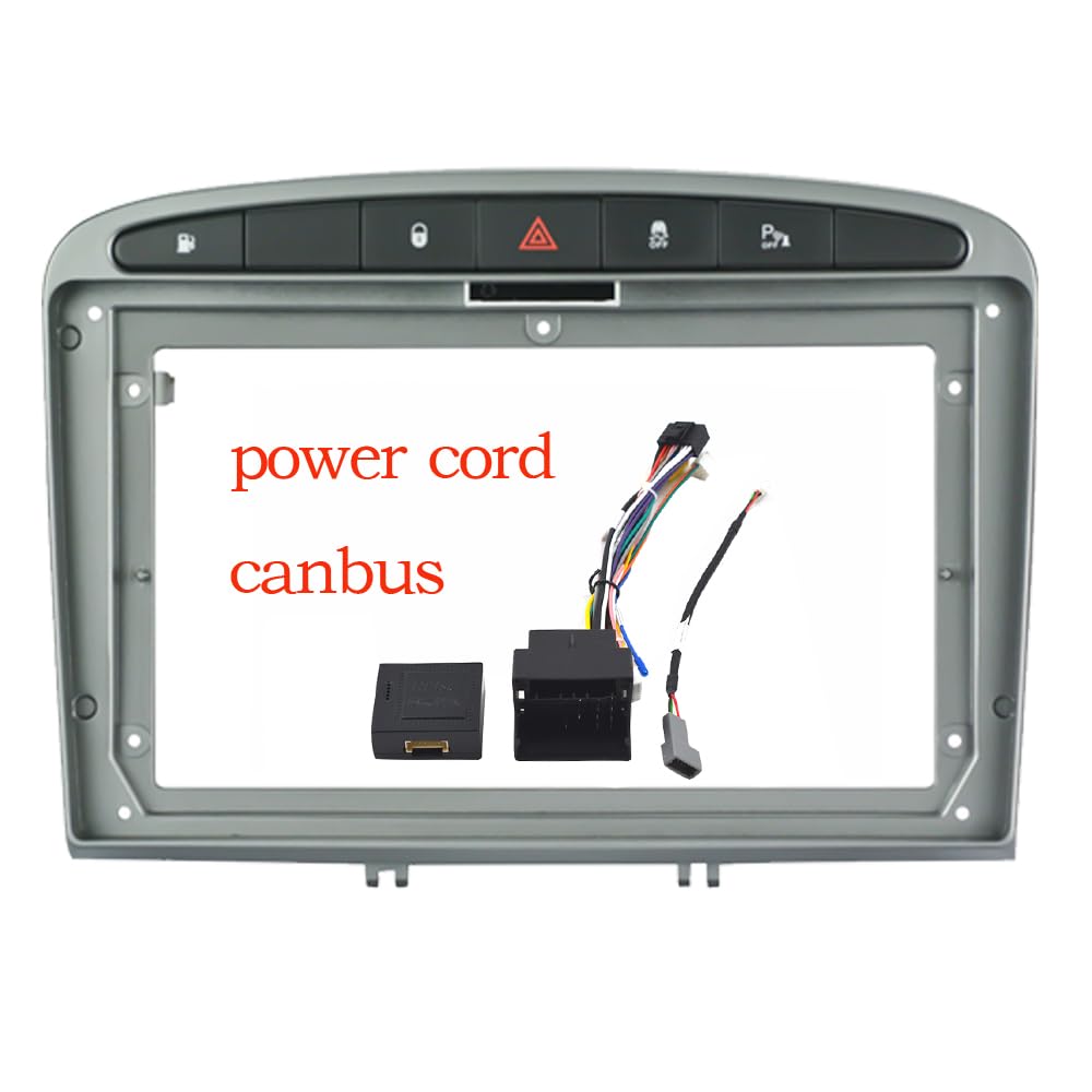 Autosoundrahmen 2/1Din Auto, kein DVD-Rahmen, nur Audio-Einbauadapter, Armaturenbrettverkleidung, 9 Zoll, passend for Peugeot 308 408 2008–16, Doppel-Radio-Player Autosoundsystemrahmen(Frame-silver-ca von EAKNFD