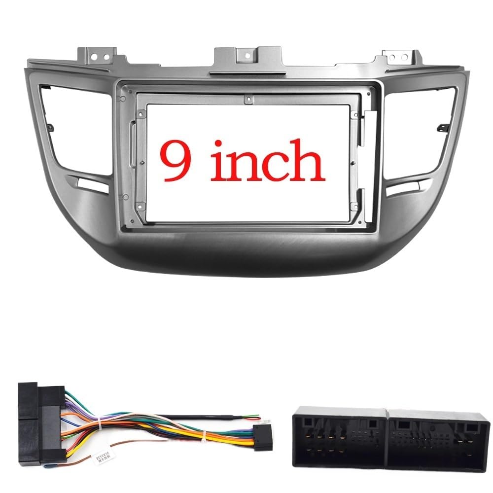 Autosoundrahmen 2 Din 9 Zoll Autoradio-Installations-DVD GPS Mp5 Kunststoff-Einbaurahmen/Passend for Tucson 2015~2017 Dash Mount Kit Autosoundsystemrahmen(Frame cord-silver) von EAKNFD