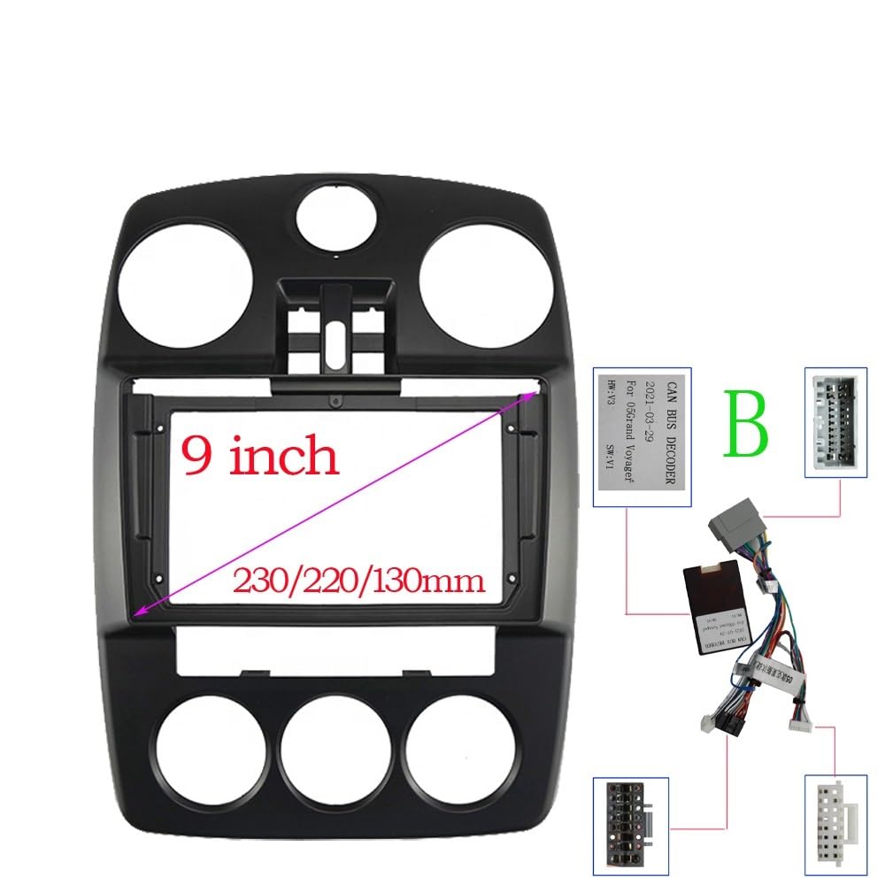 Autosoundrahmen 9 Zoll 2-Din-Auto-Facia-Kabel/Fit for Chrysler PT Cruiser 2005-2010 Panel-CD-DVD-Player Audiorahmen Armaturenbrett-Montagesatz Autosoundsystemrahmen(Frame CANBUS-B) von EAKNFD