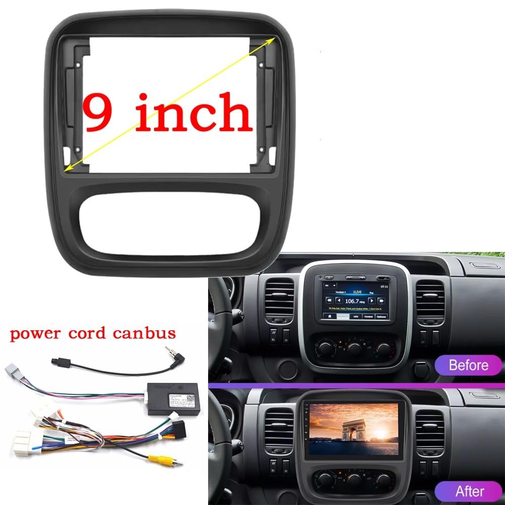 Autosoundrahmen 9-Zoll-Auto-Audio-Big-Screen-Blendenrahmen-Adapter/Passend for Renault Trafic Opel Vivaro 2Din Dash Installation Panel Frame Kit Autosoundsystemrahmen(Frame cord canbus) von EAKNFD