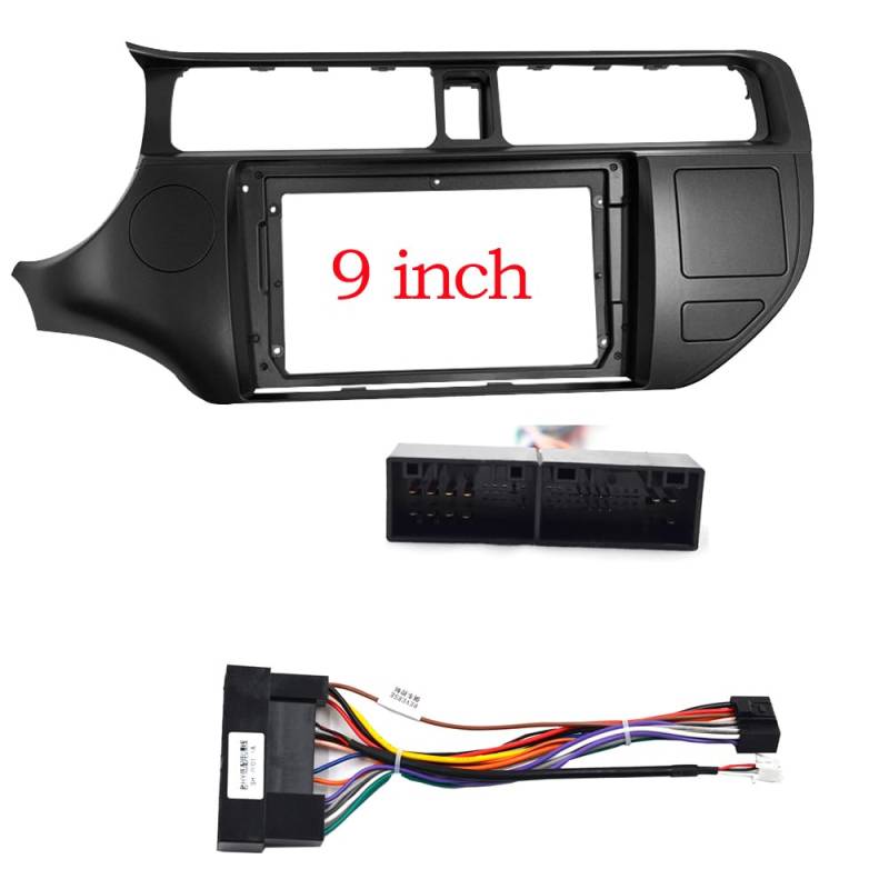 Autosoundrahmen Auto 2 Din Audio Radio Blende Rahmen/Fit for KIA RIO 2012-2015 LHD RHD 9 Zoll Großbild Stereo Armaturenbrett Einbaublende Verkleidungssatz Autosoundsystemrahmen(LHD Frame -cable) von EAKNFD