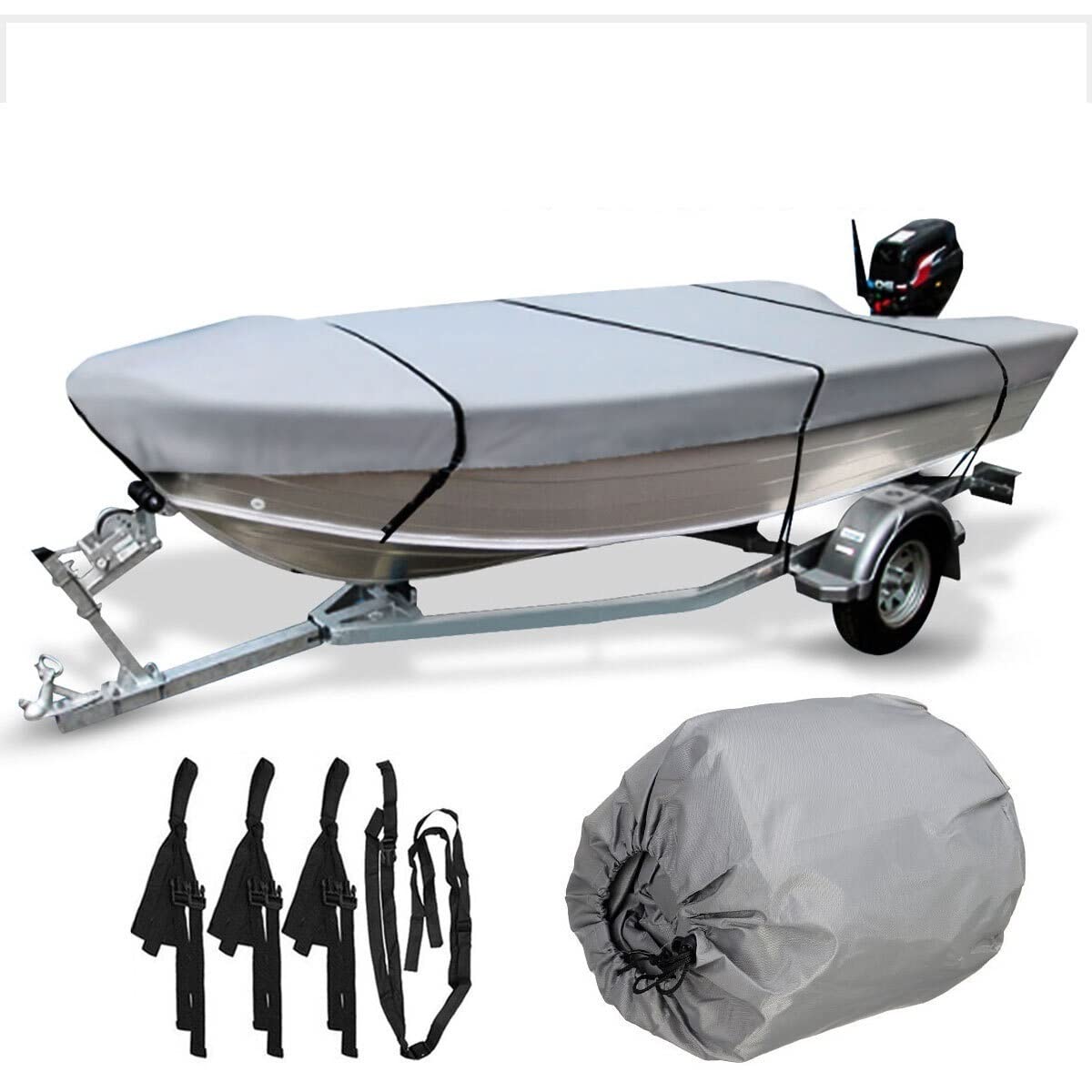 Bootsplane,Bootspersenning 210D Heavy Duty Grey Open Boat Persenning Trailerable Fishing Ski Runabout wasserdichte Anti-UV V-Hull Marine Canvas Cover 3.5-4.5M (Color : 430x205cm) von EALLEN