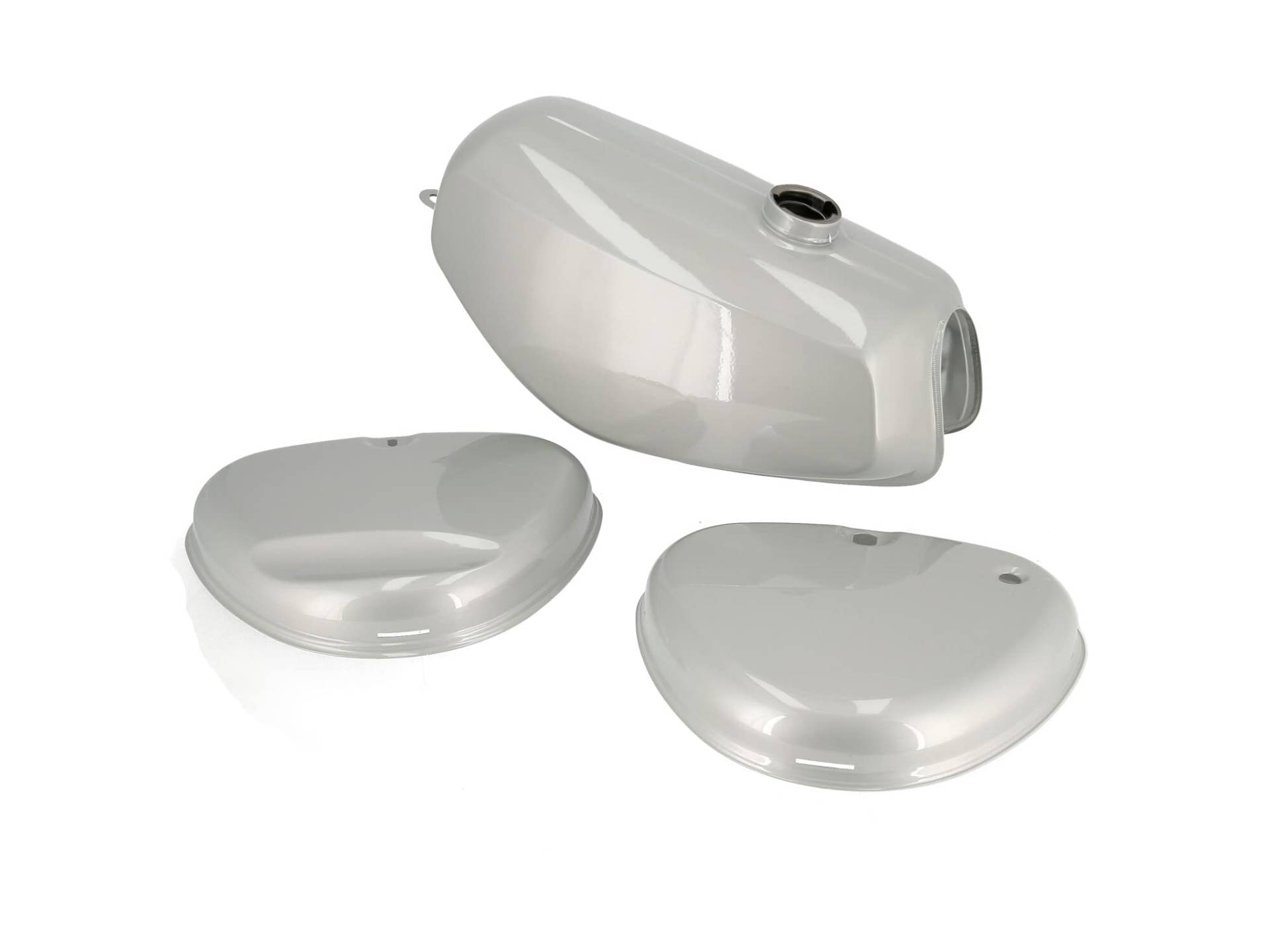 Set: Tank + Seitendeckel Enduro, Silber RAL 9006 - für Simson S51E, S70E von EAO