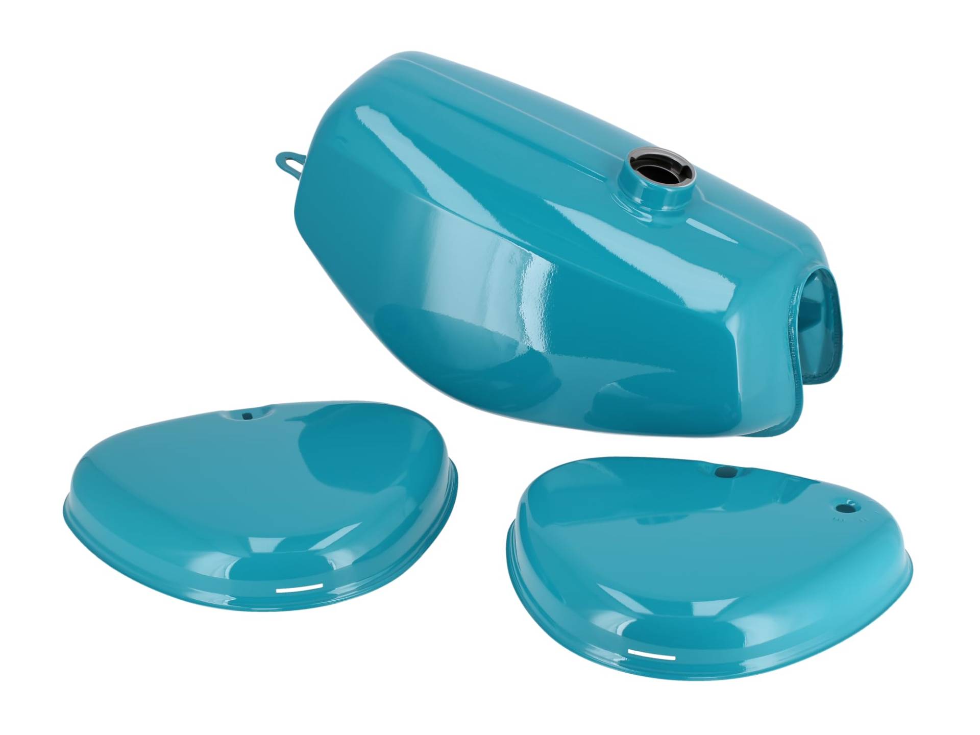 Set: Tank + Seitendeckel, Wasserblau RAL 5021 - für Simson S50, S51, S70 von EAO