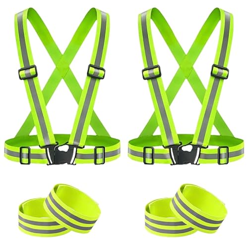 2 Stück Reflective Vest mit 2 reflektierende Armbänder, High-Vis reflektierende Warnweste Reflektorweste Reflektierende Sicherheitsweste Einstellbar, Leicht Elastisch Laufweste für Laufen, Fahrrad von EASYKEENECOM