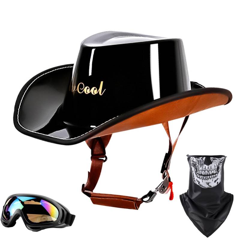 Deutscher Cowboyhut Retro-motorradhelm Mit Halboffenem Gesicht Ece-Zertifiziert Für Erwachsene Herren Und Damen Schnellverschluss-Schnalle Retro-Helm Halbgesichtshelm von EBAYIN