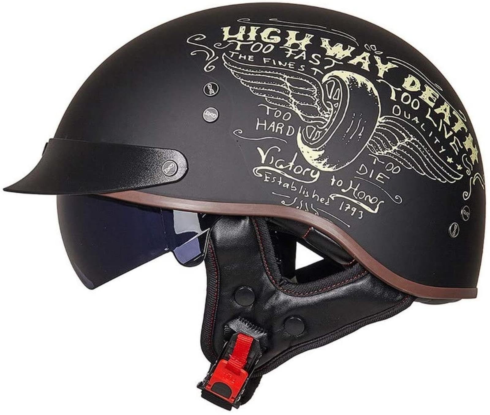 EBAYIN Halbhelme Jethelme Brain - Cap Cruiser Chopper Scooter Pilot Jet Helm DOT+ECE Zertifizierte Persönlichkeit Retro Harley Motorradhelm,A-XXL=（63~64cm） von EBAYIN