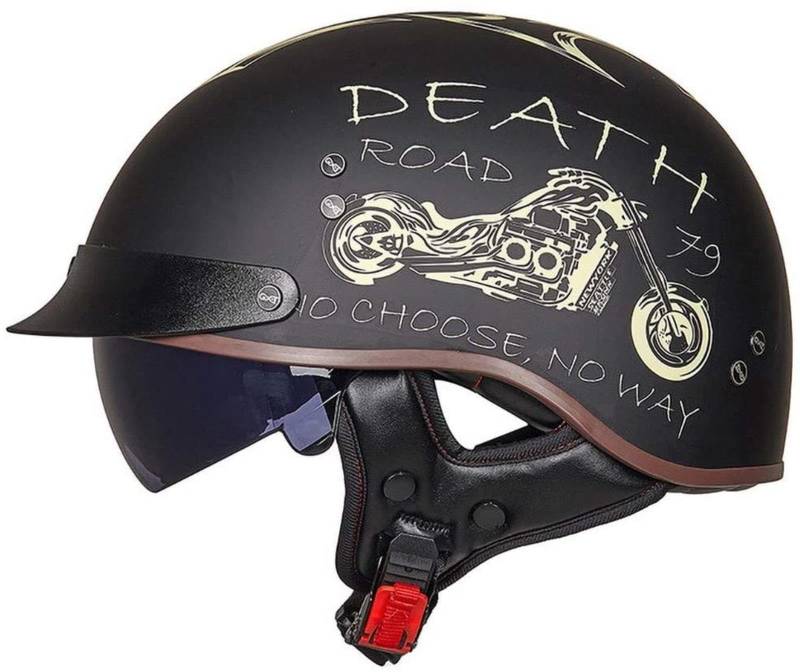 EBAYIN Halbhelme Jethelme Brain - Cap Cruiser Chopper Scooter Pilot Jet Helm DOT+ECE Zertifizierte Persönlichkeit Retro Harley Motorradhelm,D-L=（59~60cm） von EBAYIN