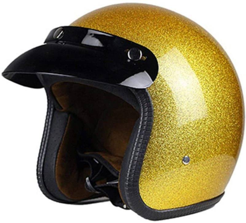 EBAYIN Halbhelme Jethelme Motorradhelm DOT/ECE-zertifizierter Offener Motorradhelm Retro-Motorradhelm Für Kollisionssicheren Moped Scooter Cruiser Jet Helm 3/4 Helm,Gold-L=（59~60cm） von EBAYIN