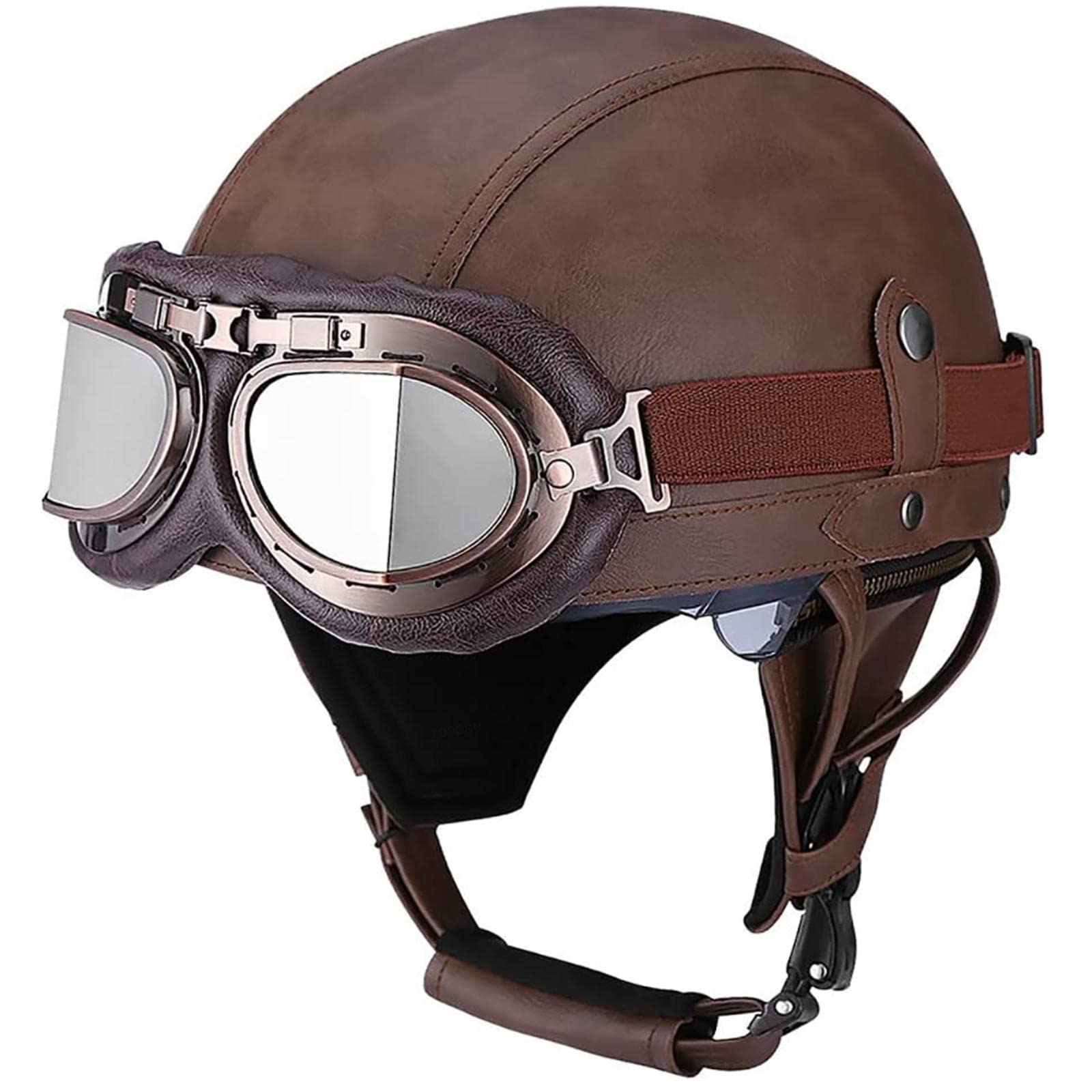 EBAYIN Halbschalenhelm, Vintage Motorradhalbhelm Mofa-Helm Jethelm, Brain Cap Bobber Helm Retro Piloten-Halbschalenhelm DOT ECE-zugelassener Helm für Erwachsene,K-XL=（61~62cm） von EBAYIN