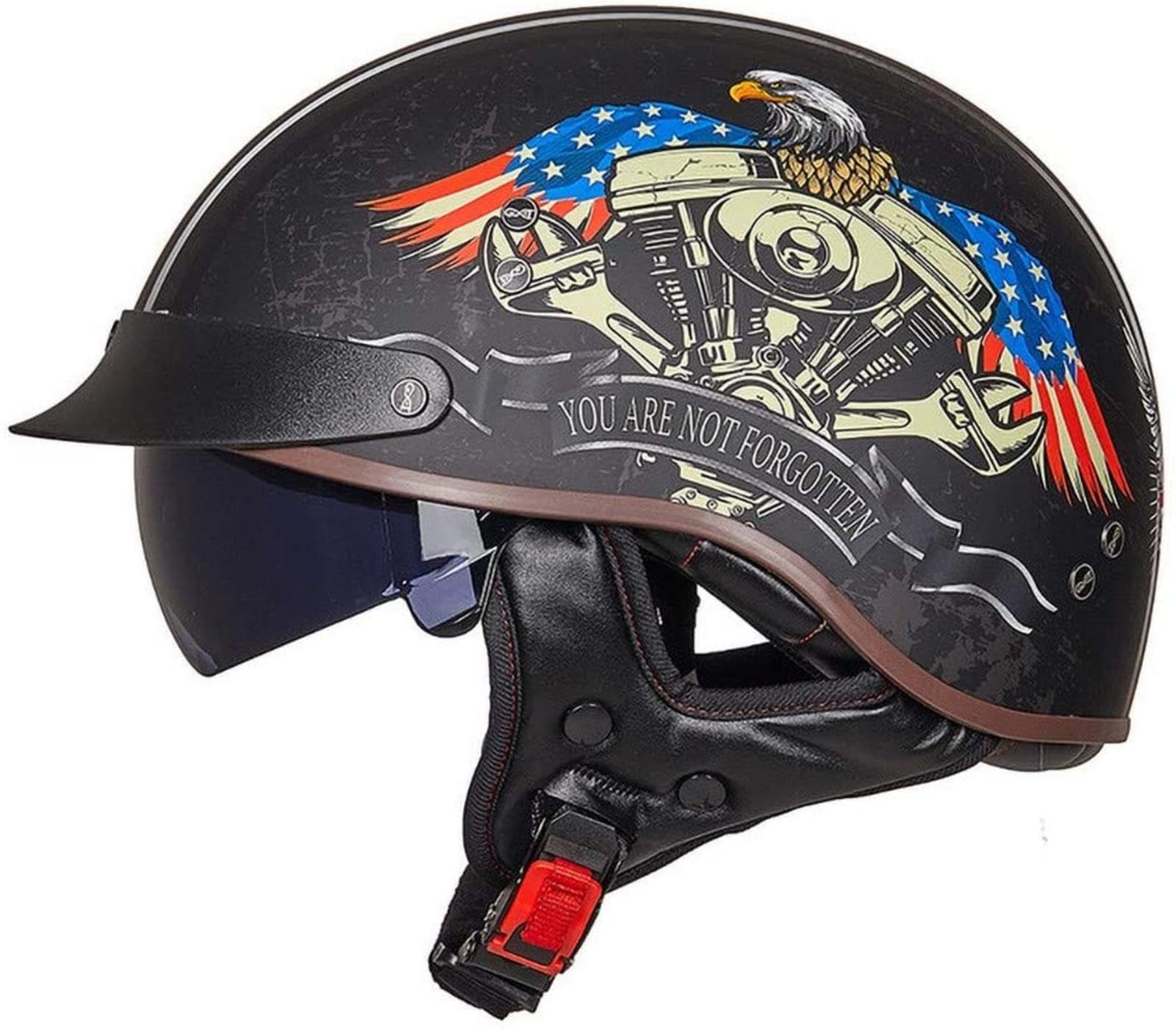 Halbhelme Jethelme Brain - Cap Cruiser Chopper Scooter Pilot Jet Helm DOT+ECE Zertifizierte Persönlichkeit Retro Harley Motorradhelm,B-L=（59~60cm） von EBAYIN