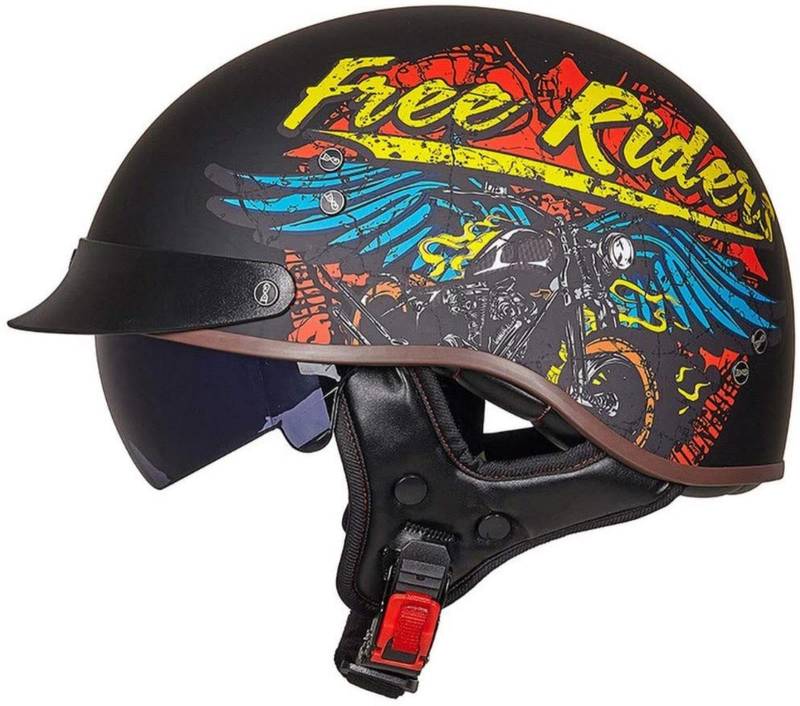 Halbhelme Jethelme Brain - Cap Cruiser Chopper Scooter Pilot Jet Helm DOT+ECE Zertifizierte Persönlichkeit Retro Harley Motorradhelm,C-L=（59~60cm） von EBAYIN