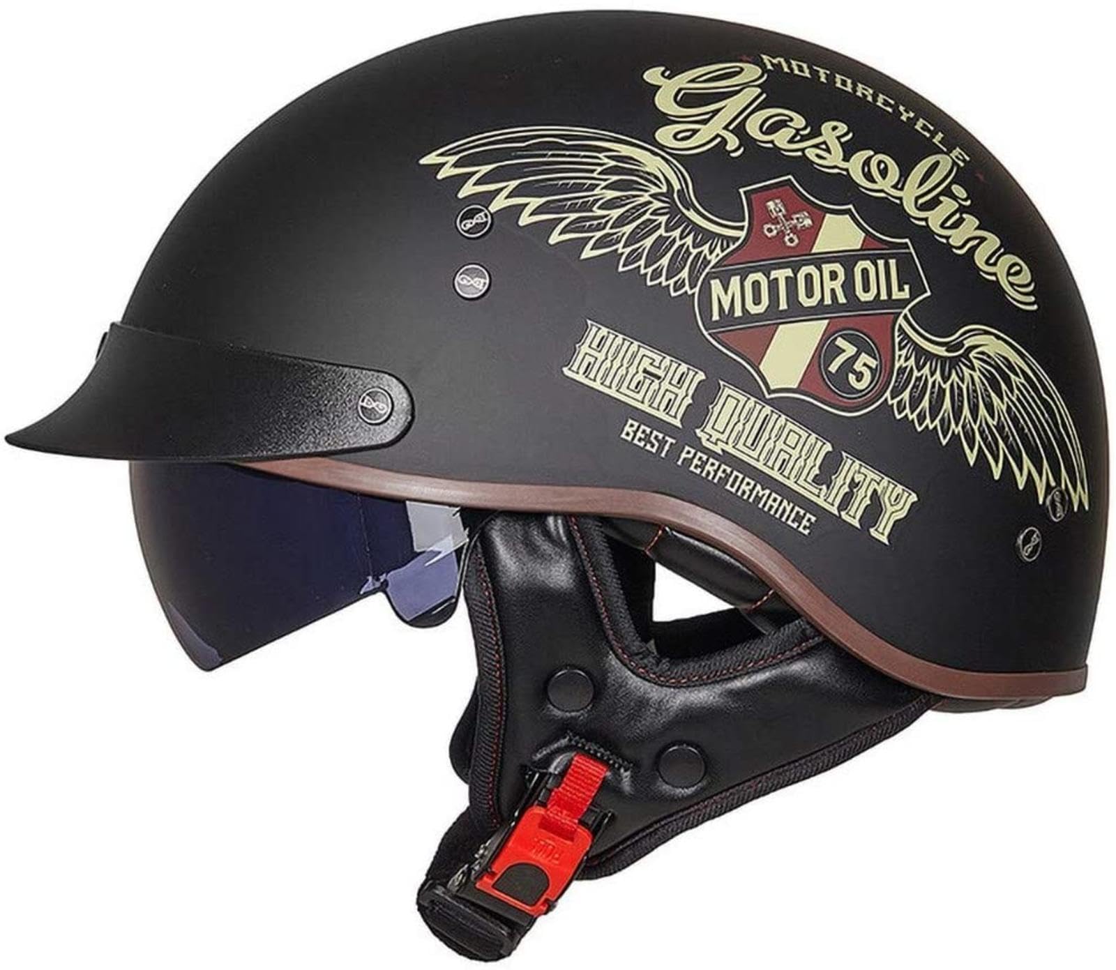 Halbhelme Jethelme Brain - Cap Cruiser Chopper Scooter Pilot Jet Helm DOT+ECE Zertifizierte Persönlichkeit Retro Harley Motorradhelm,L-XXL=（63~64cm） von EBAYIN