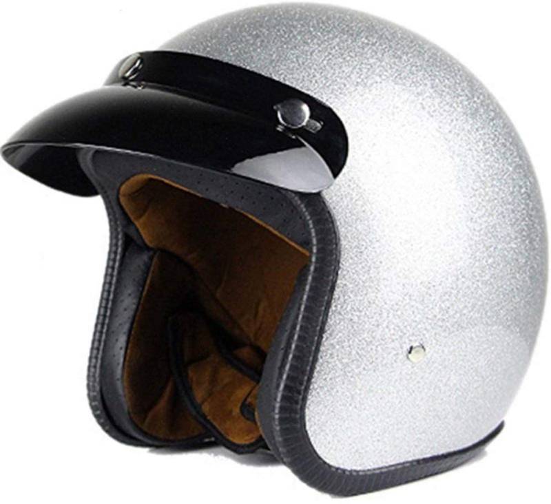 Halbhelme Jethelme Motorradhelm DOT / ECE-zertifizierter Offener Motorradhelm Retro-Motorradhelm Für Kollisionssicheren Moped Scooter Cruiser Jet Helm 3/4 Helm,Silver-M=（57~58cm） von EBAYIN