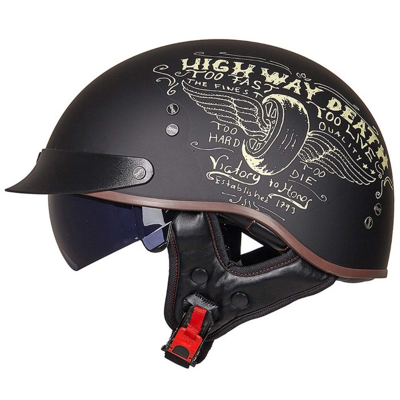 Halbhelme Jethelme Motorradhelm Retro Harley Motorrad DOT / ECE Cruiser Chopper Scooter Sicherheit Antikollisionshelm Mit Eingebauter Schutzbrille Schnellverschluss,E-M=（57~58cm） von EBAYIN