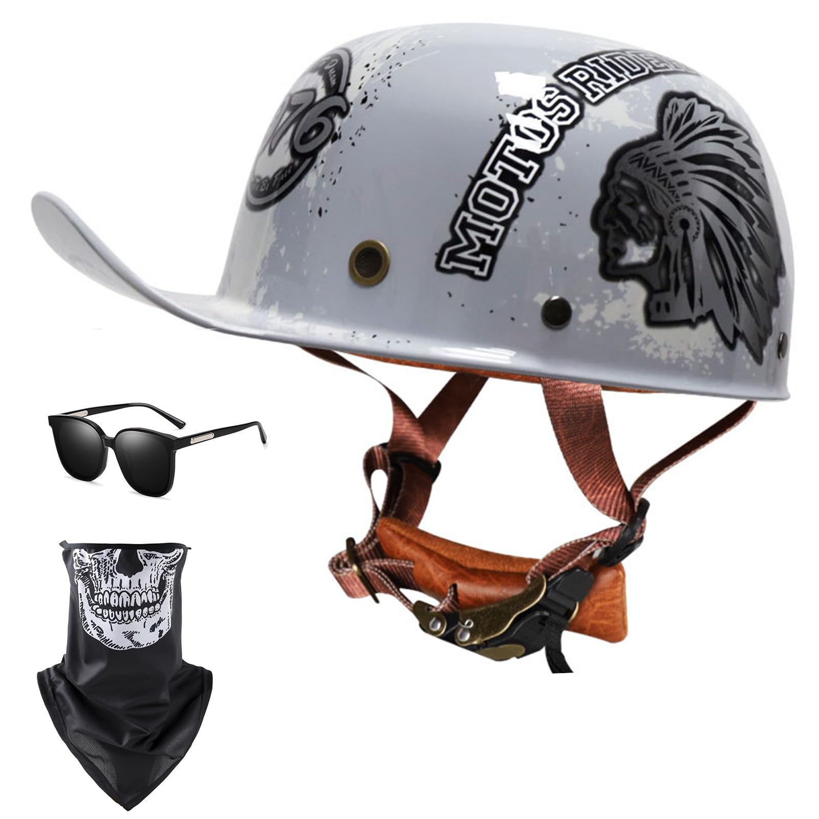 Halbschalenhelm Mit ECE-Zulassung Vintage Motorradhelm Baseball Cap Cruiser Chopper Scooter Helm Herren Retro Motorrad Halbhelm Damen Mofa Helm von EBAYIN