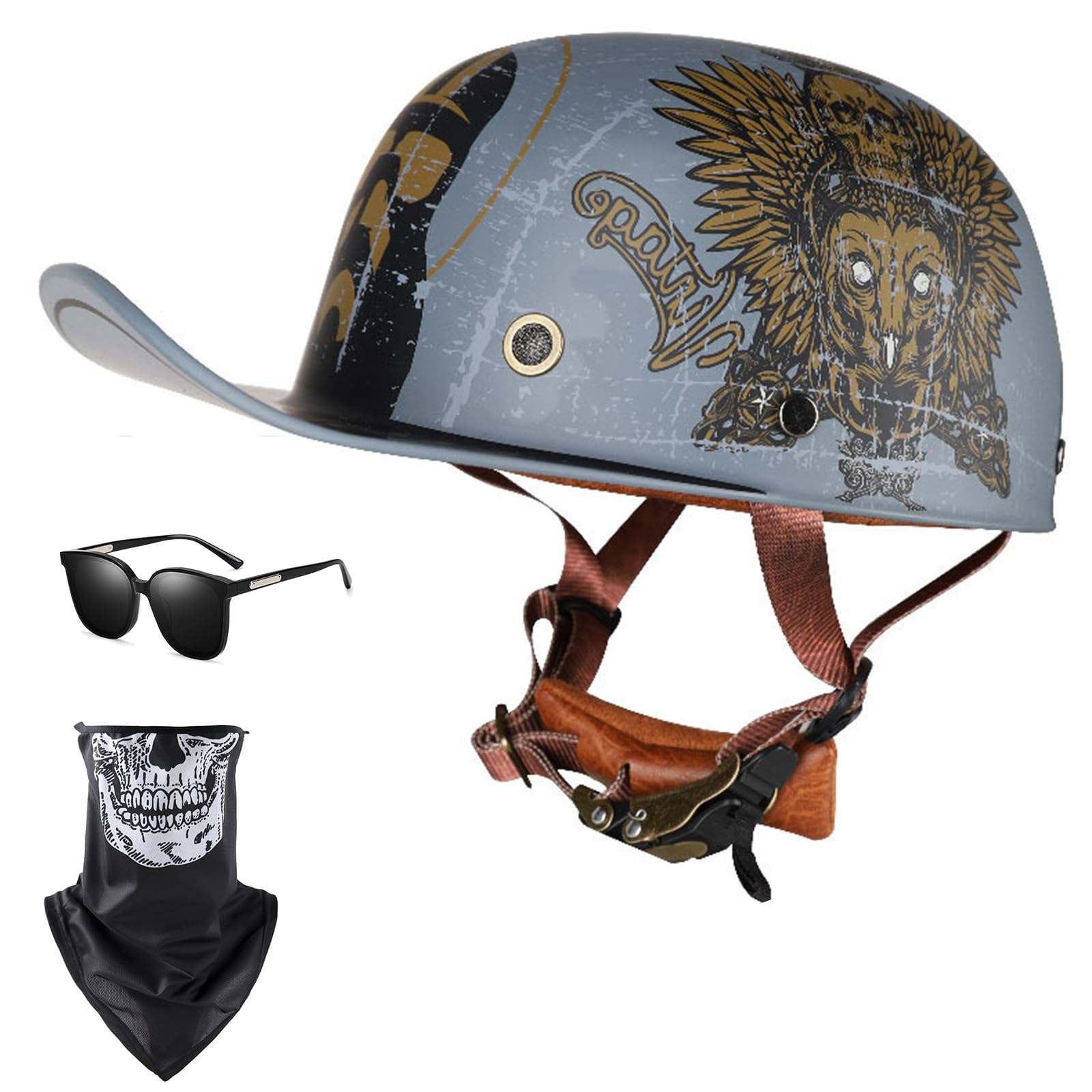 Halbschalenhelm Mit ECE-Zulassung Vintage Motorradhelm Baseball Cap Cruiser Chopper Scooter Helm Herren Retro Motorrad Halbhelm Damen Mofa Helm von EBAYIN