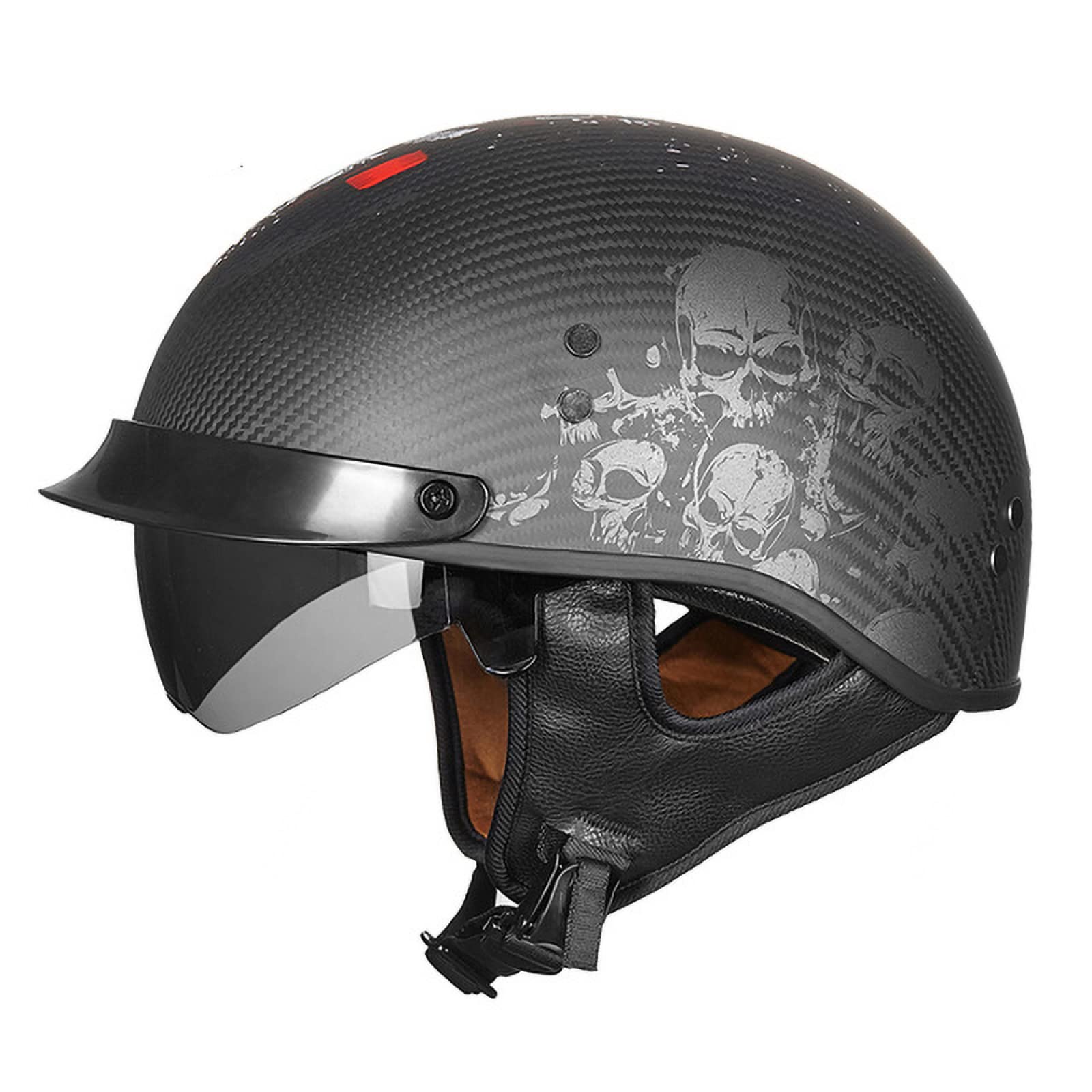 Motorradhalbhelm Bobber Helm Mofa-Helm Düsenhelm Retro Harley Motorradhelm Eingebaute Schutzbrille Kohlefaser Adult Four Seasons Safety Crash Helm Halbschalenhelm Mit ECE,J-L=（59~60cm） von EBAYIN