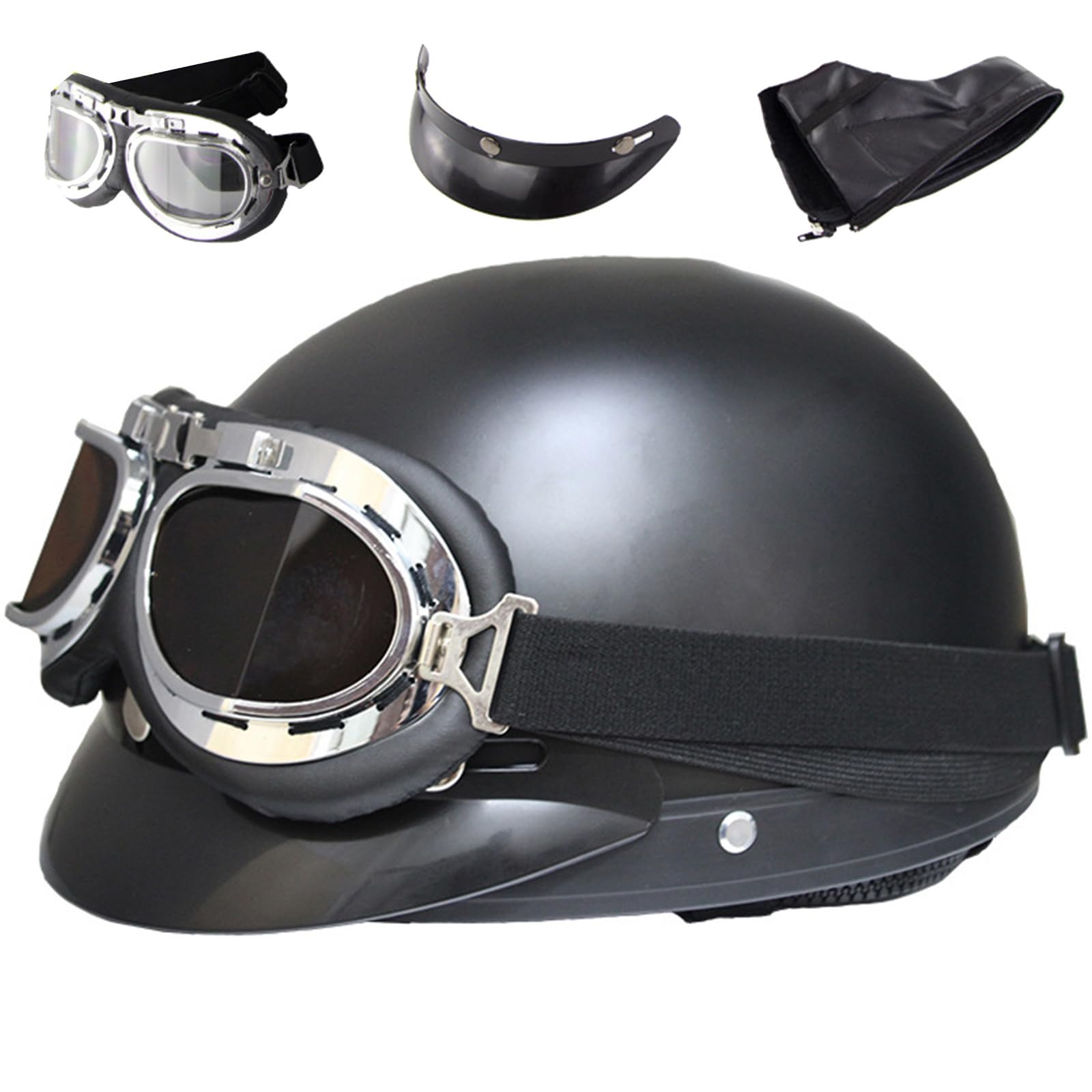 Motorradhelm Retro Halbhelme Halbschale Jet-Helm Mit Fliegerbrille Motorrad Brain-Cap Halbschalenhelm Roller-Helm Mofa-Für Helm Herren Damen Mopedhelm Halber Jethelm ECE-Zertifiziert von EBAYIN