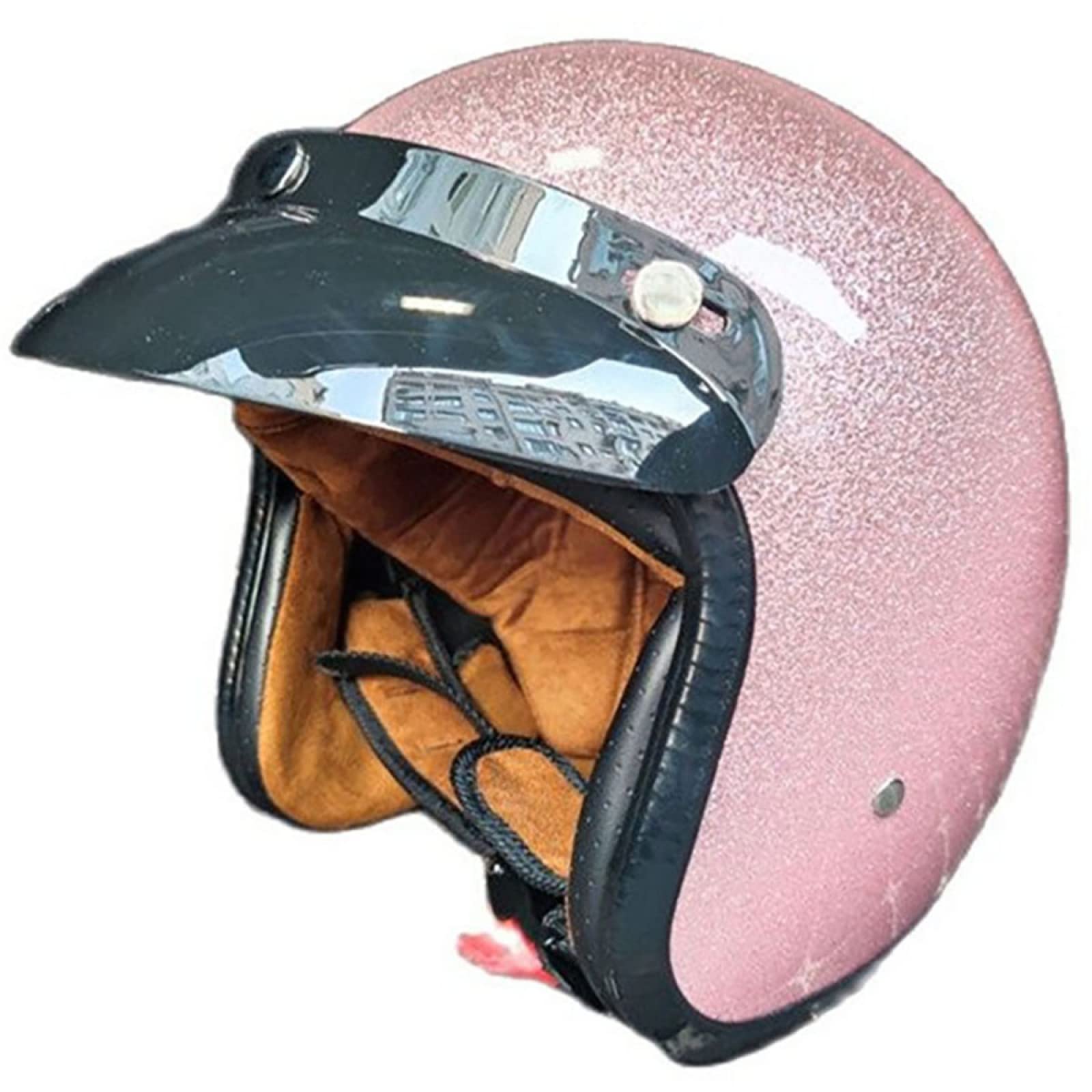 Retro Harley Halbhelm Jethelm Motorrad Jethelm 3/4 Helm Cruiser Chopper Scooter Motorrad Fahrrad Sicherheit Antikollisionshelm DOT + ECE Zertifiziert,Pink-M=（57~58cm） von EBAYIN