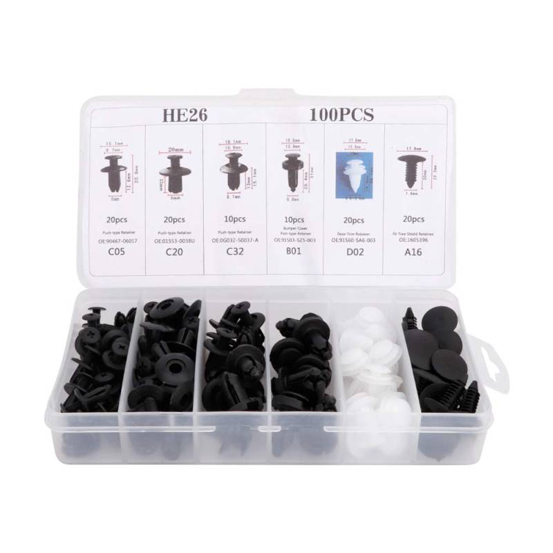 100 Stück Befestigung Clips Auto Reparatur Nieten Set Auto Befestigung Clips 100 Stück Autotür Karte Panel Trim Clips Stoßstangenbefestigung Retainer Push Rivet Kit Universal von EBTOOLS