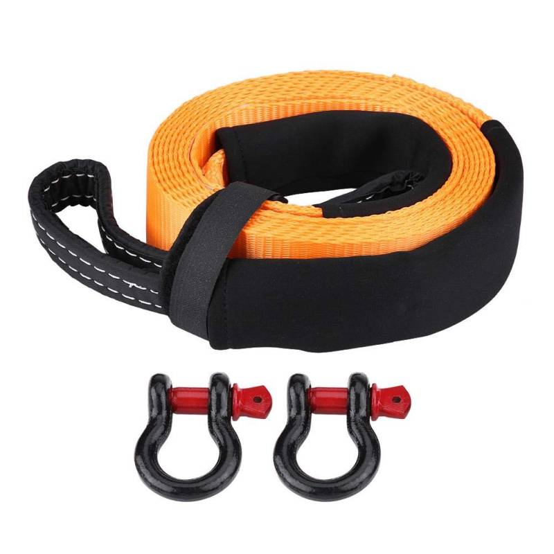 Auto Abschleppseil Fluoreszierendes Streifen Abschleppseil Recovery Tow Strap Kit für Kleinwagen/Kleinwagen/mittelgroßes Auto/Stadt-SUV/Pickup/MPV/LKW(2'' 5T 5m 2+2+1) von EBTOOLS