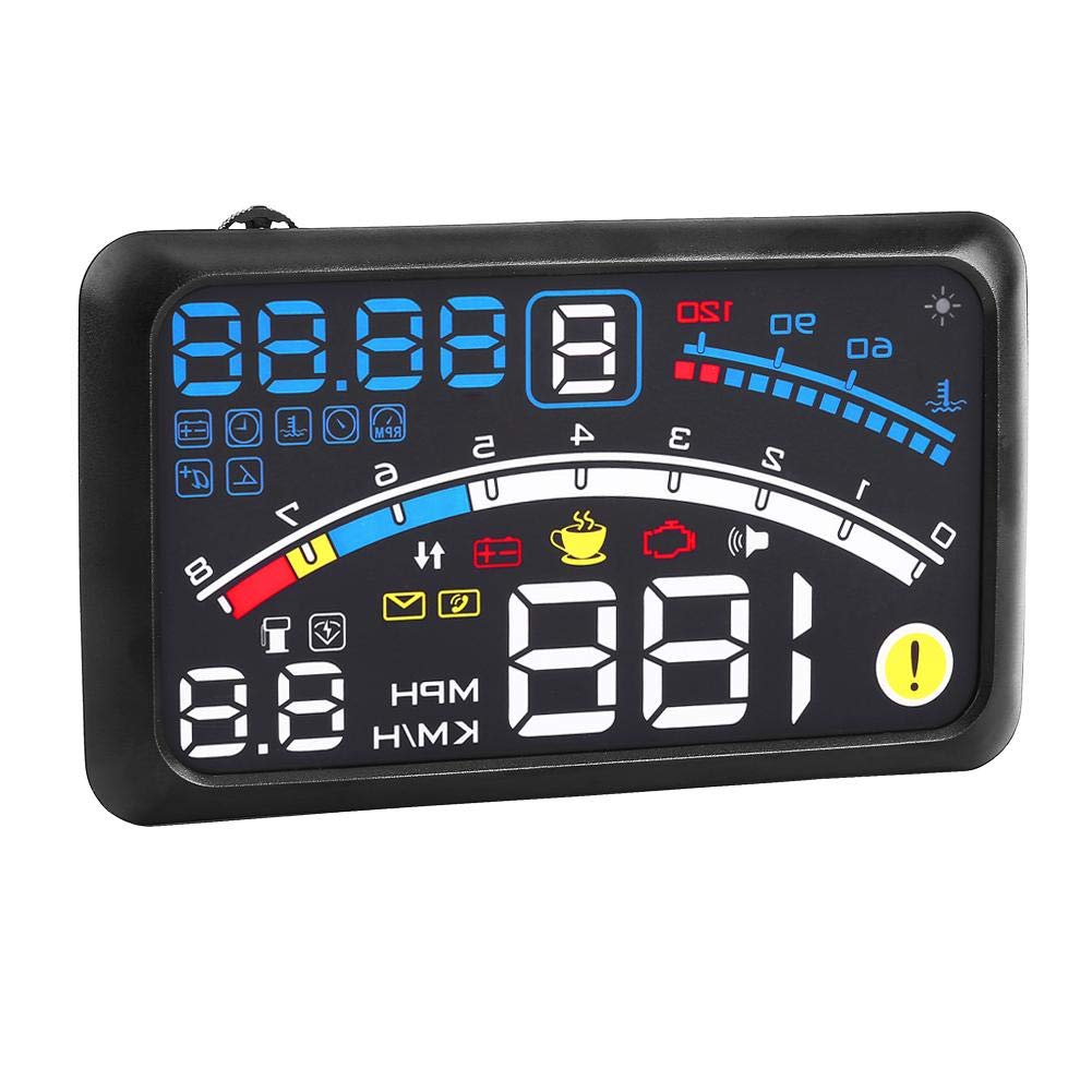 EBTOOLS Universal 5,5 Zoll Auto HUD Display Motortachometer Überdrehzahl Alarm Kraftstoff Erwärmung Windschutzscheibe Projektor mit OBD2 und EUOBD Schnittstelle von EBTOOLS