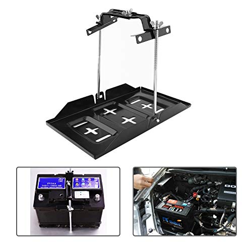 Batteriehalter KFZ, Universal-Batterietablett aus Metall mit Verstellbarer Klemme, Halterungen für die Autobatterie, mit Klemmen-Set, Verstellbare Befestigung von EBTOOLS