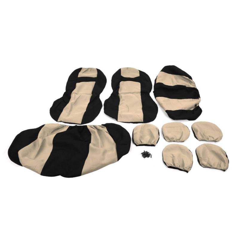 EBTOOLS 9pcs Auto-Sitzbezug-Schutz-Set Atmungsaktiv Staubdicht Universal-Zubehör für 5-Sitzer-Auto (Beige Schwarz) -Sitzer-Auto (Beige Schwarz) von EBTOOLS