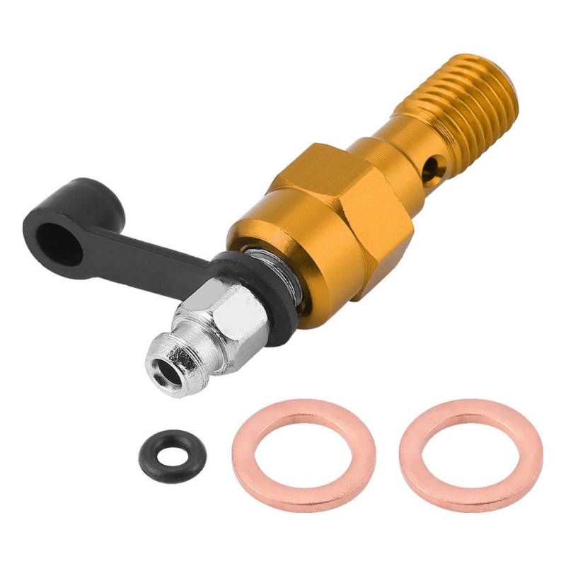 EBTOOLS M10x1.0mm Motorrad-Entlüftungsschraube, universelle Aluminiumbremse Hauptbremszylinder-Entlüftungsschraube Nippel-Hohlschraube + Staubkappe(Gold) von EBTOOLS