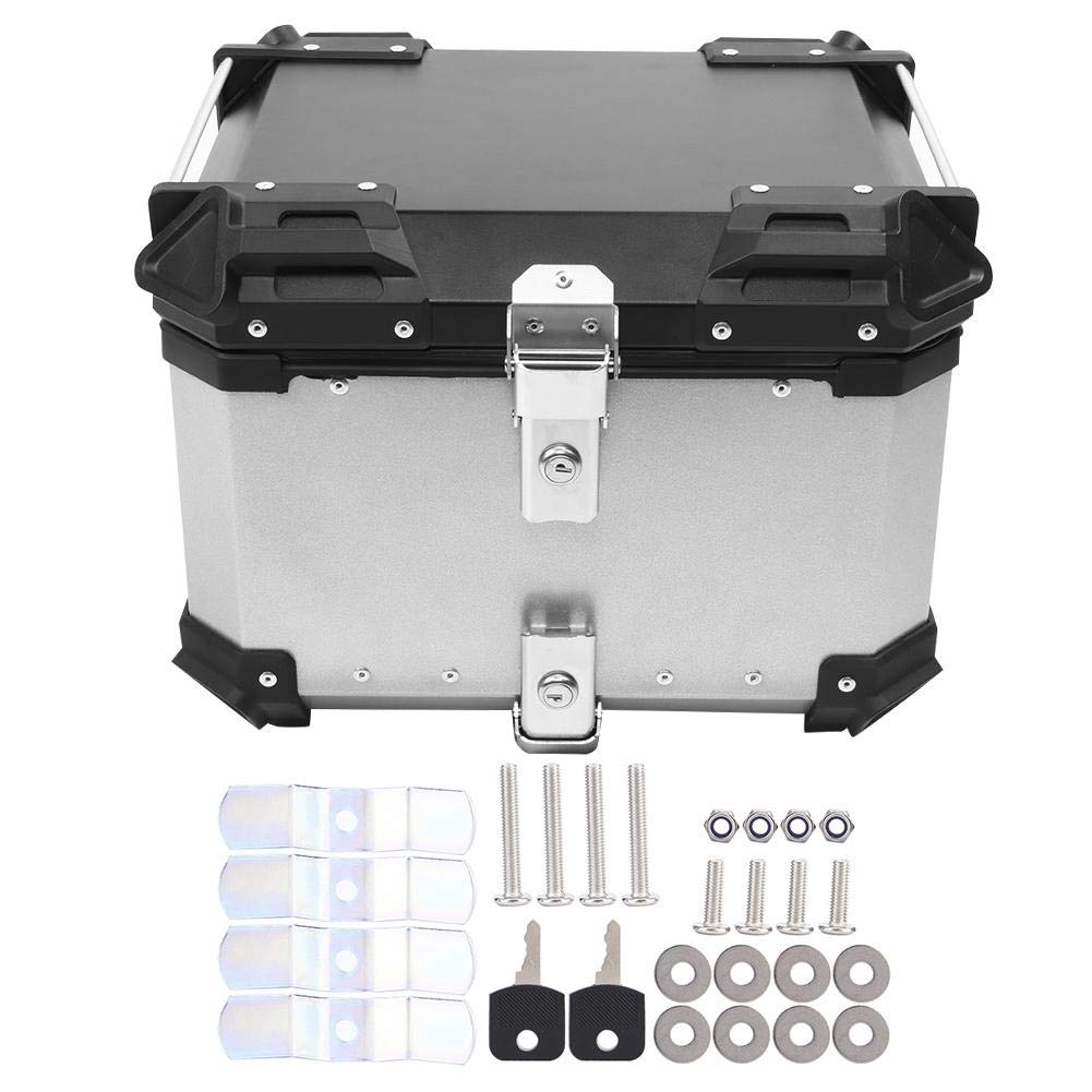 Motorrad Heckbox Motorrad Kofferraum Gepäck Aluminium Top Case Universal 45L Motorrad Aluminium Top Case Tail Box Gepäck (Silber) von EBTOOLS