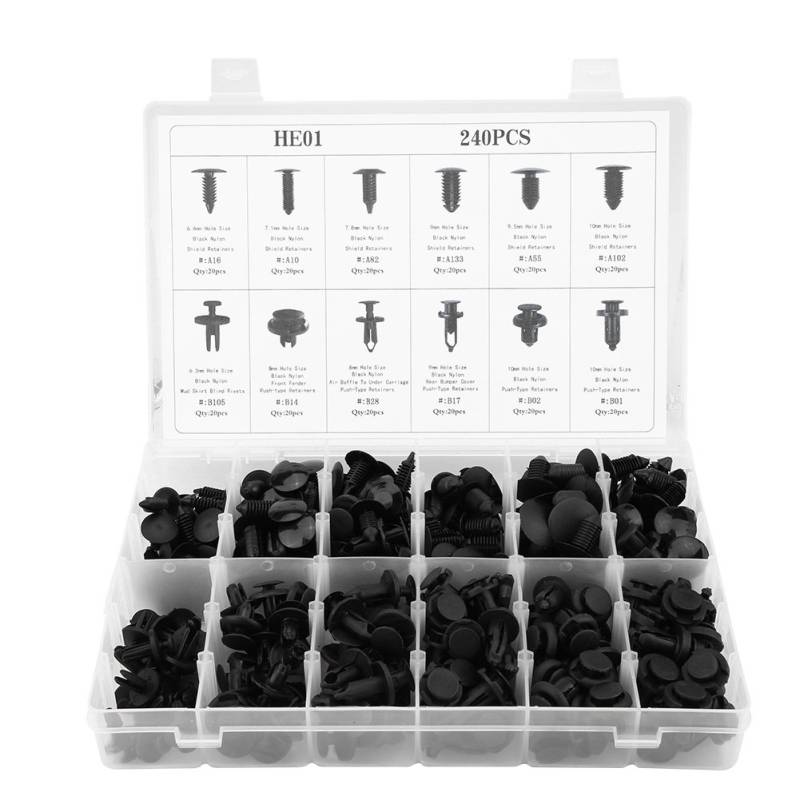 Elerose 240 Pcs Befestigung Clips,12 sortiert Car Body Trim Clips Universal Türverkleidung Klammern Stoßstangen Push Pin Nieten Clip Set mit Reparatur Werkzeug von Elerose