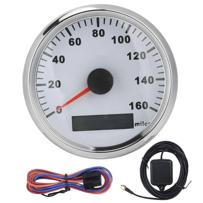 GPS Tachometer Motorrad wasserdicht, 85 mm Universal GPS Tacho wasserdicht 316L Frontabdeckung 0-160MPH für PKW LKW ATV US STOCK(Silberrahmen auf Weiß) von EBTOOLS