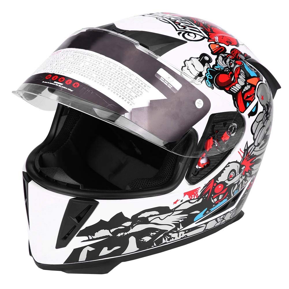 Stoßfester Motorradhelm Motorrad Helm Motorrad Integral Helm Full Face Motorcycle Sicherheitshelm mit doppeltem Linsen weißes Clown Muster M von EBTOOLS