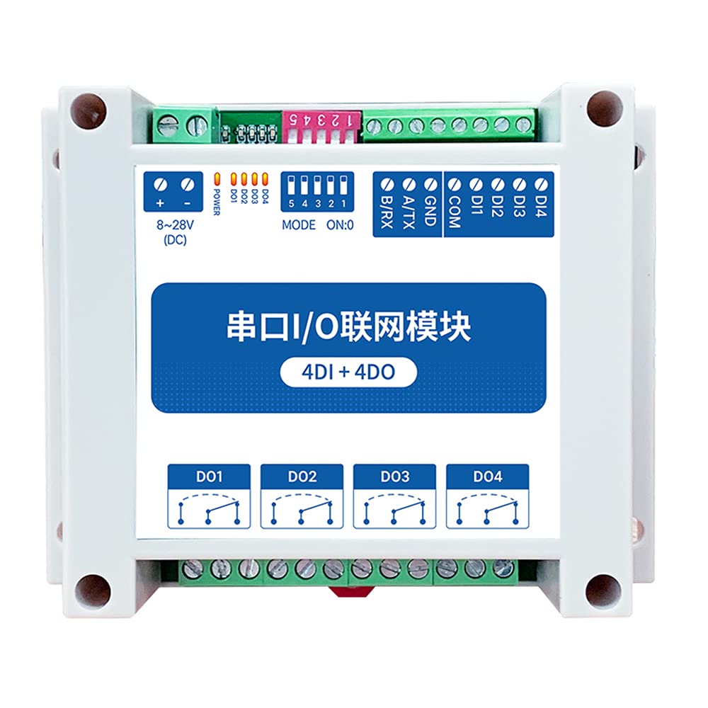 EBYTE ModBus RTU Serial IO Modul RS485 Schnittstelle 4DI + 4DO 4 Digitale Ausgänge MA01-AXCX4040 Schieneninstallation 8~28 V DC von EBYTE