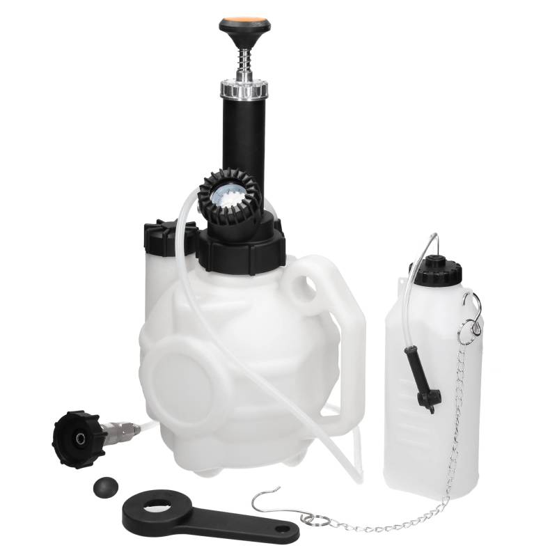 ECD Germany Bremsenentlüftungsgerät 4 Liter mit 1 Liter Absaugbehälter, Auto Bremsenentlüfter Set, Bremsflüssigkeitswechselgerät, Bremsflüssigkeit Wechsel mit E20 (ø43mm) Adapter Euro Schnellkupplung von ECD Germany