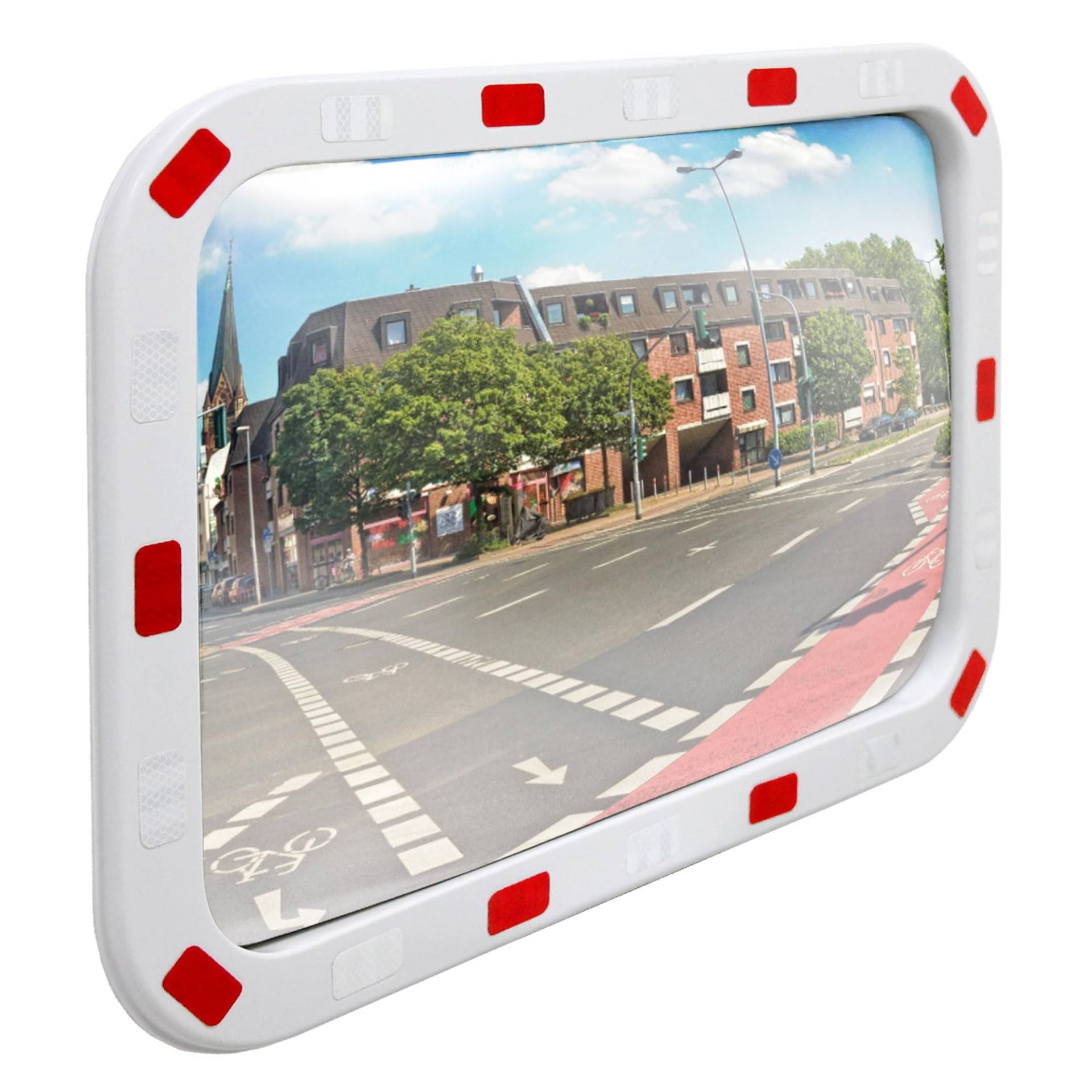 ECD Germany Verkehrsspiegel rechteckig 40x60 cm Reflektoren weiß-rot und Halterung, ABS-Kunststoff, wetterfest, unzerbrechlich, Sicherheitsspiegel Überwachungsspiegel Beobachtungsspiegel Konvexspiegel von ECD Germany