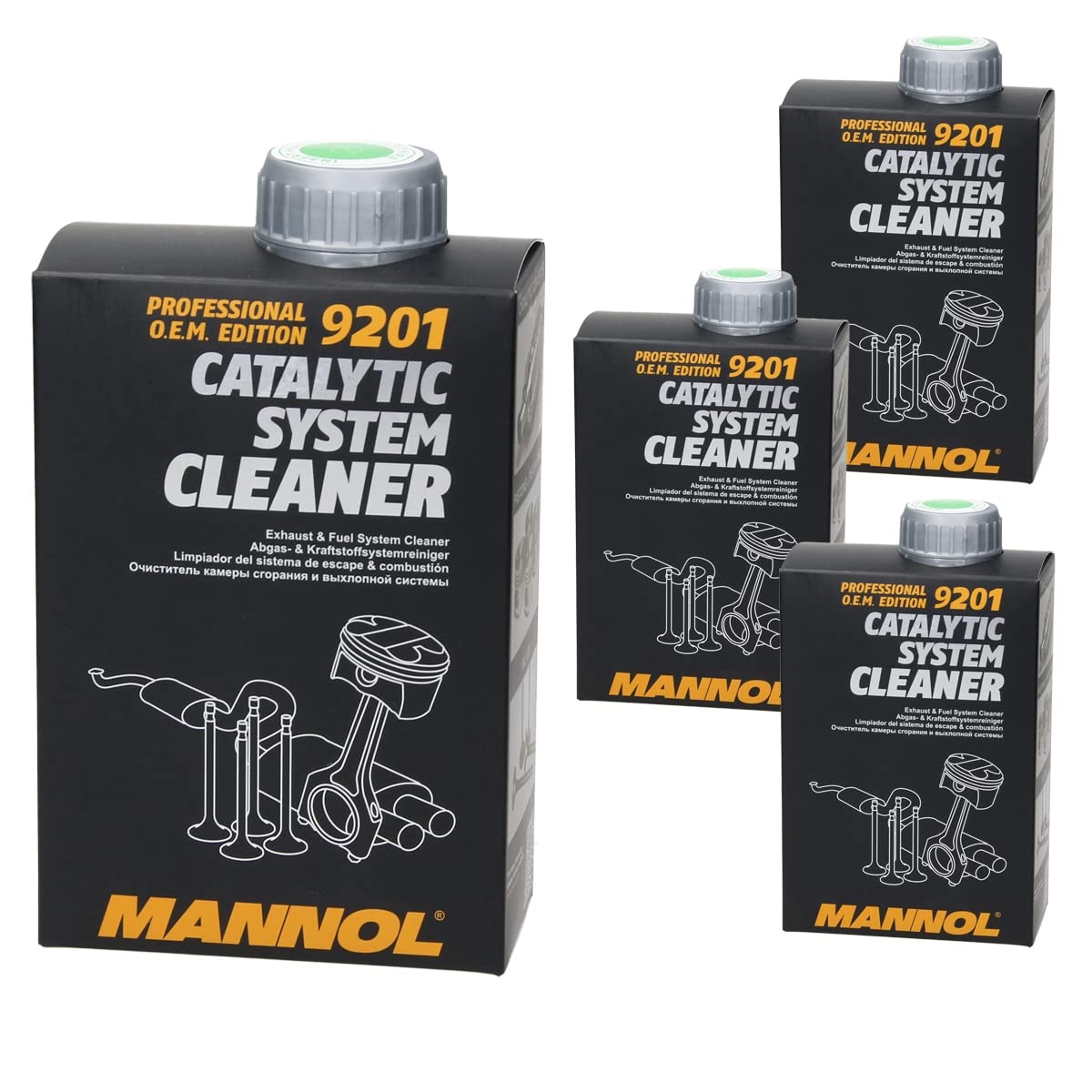 MANNOL 9201 Catalytic System Cleaner 4 x 500 ml, Abgas - & Kraftstoffsystemreiniger, Katalysator System Reiniger, Benzin Reiniger, Abgasreiniger Katalysatorschutz, Professionell O.E.M. Edition von ECD Germany