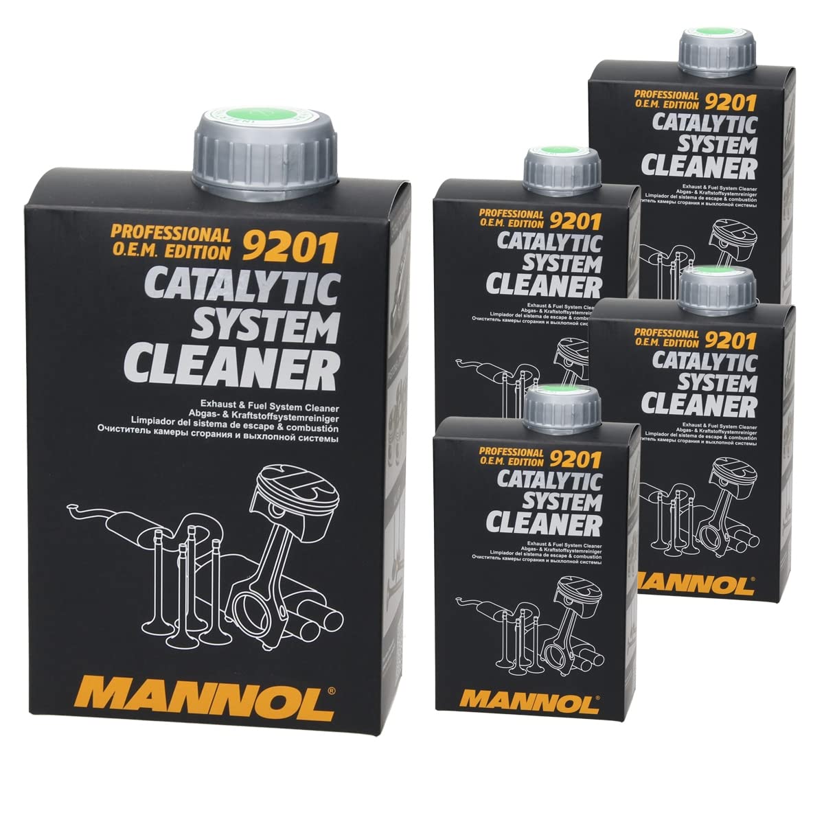 MANNOL 9201 Catalytic System Cleaner 5 x 500 ml, Abgas - & Kraftstoffsystemreiniger, Katalysator System Reiniger, Benzin Reiniger, Abgasreiniger Katalysatorschutz, Professionell O.E.M. Edition von ECD Germany