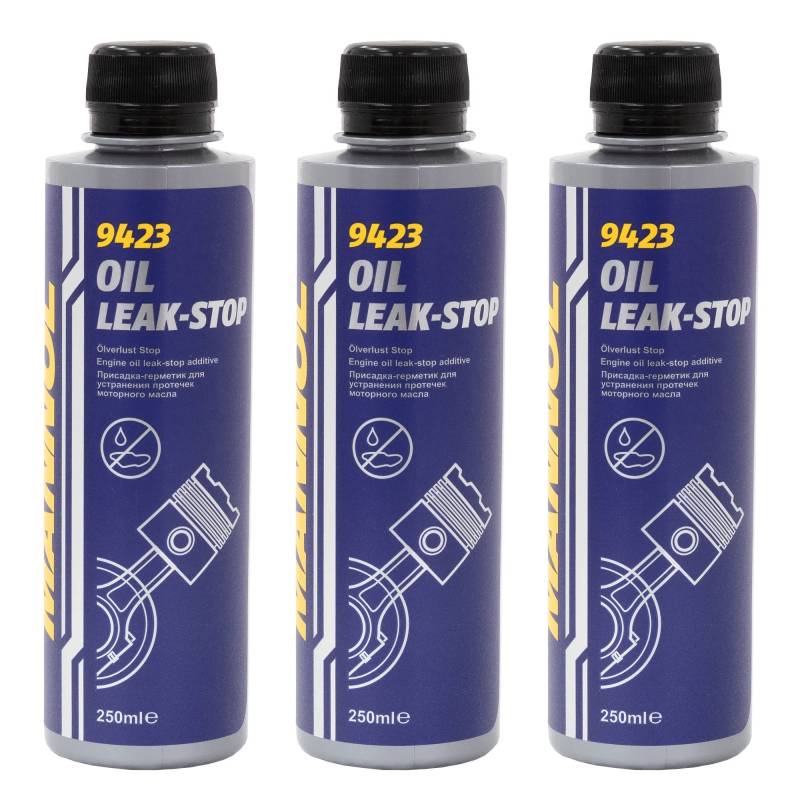 MANNOL 9423 Oil-Leak-Stop 3x 250 ml Öl Verlust Zusatz Motordichtmittel Motoröl Additiv Zusatz Verringer Ölverbrauch Motorbeschichtung Dichtung Ölleck Reduziert Ölverbrauch Professioneller Motorschutz von ECD Germany