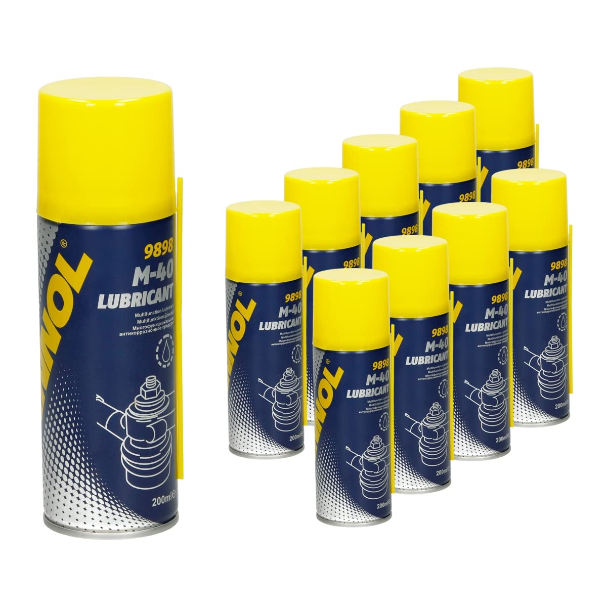 MANNOL 9898 M-40 Lubricant Kriechöl 10x 200ml löst schnell festsitzenden Rost/schwergängige Bauteile, Multifunktion/Kriechöl Universalöl Rostlöser Schmiermittel Spraydose Kontaktspray Korrosionsschutz von ECD Germany