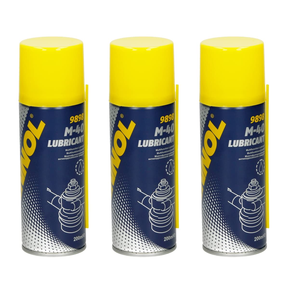 MANNOL 9898 M-40 Lubricant Kriechöl 3x 200ml, löst schnell festsitzenden Rost/schwergängige Bauteile, Multifunktion/Kriechöl Universalöl Rostlöser Schmiermittel Spraydose Kontaktspray Korrosionsschutz von ECD Germany